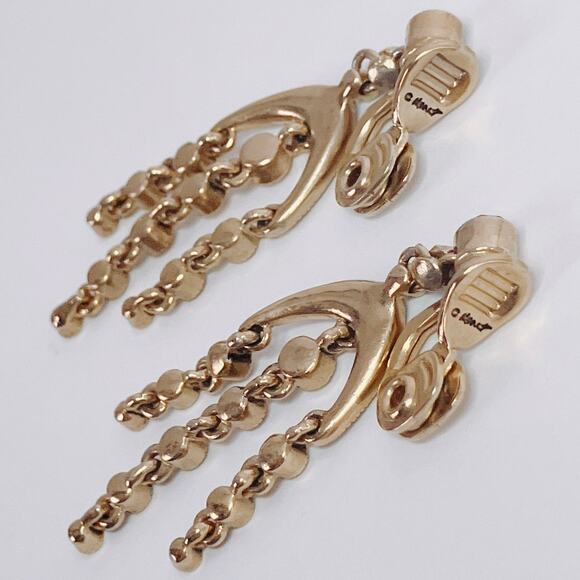 VTG Monet Signed Earrings Rhinestone Chandelier Clip 1970s Sparkling Gold Tone - Picture 7 of 11